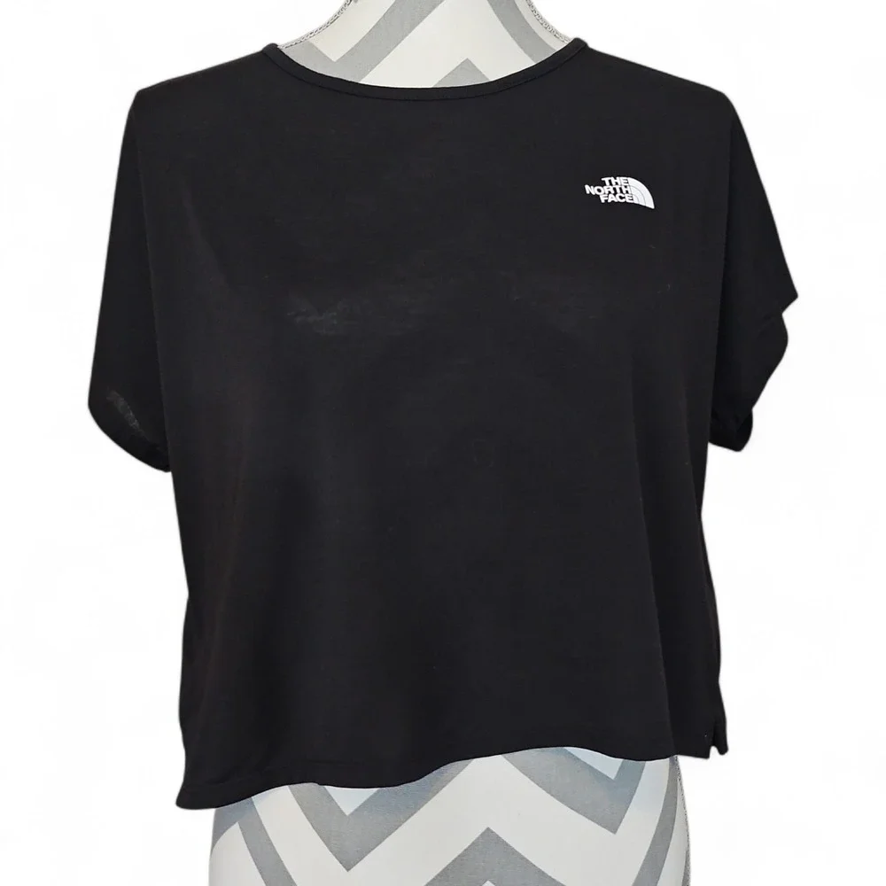 The North Face Womens Black Short Sleeve Keyhole Back Active Hiking Crop Top Med - Picture 1 of 9